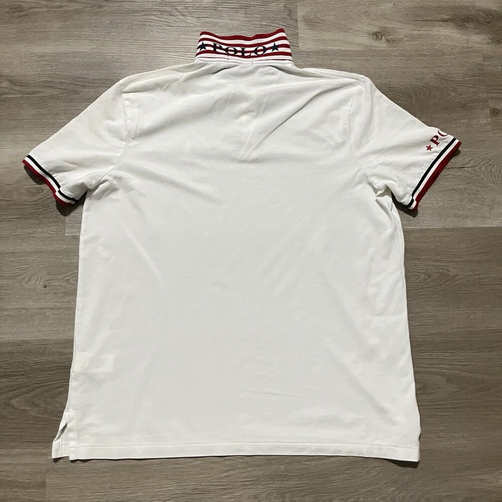 Ralph Lauren Polo Shirt Cotton Short Sleeve Classic Fit Red White Striped Large - Picture 5 of 6